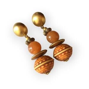 Warm tones mixed media large statement earrings